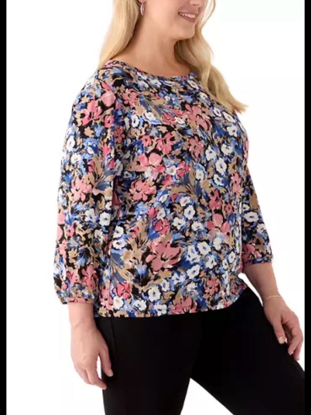 Jones New York Floral Top - Pink, Blue, Tan, Black